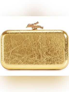 BRYCTSISEN Gold Box Clutch Metallic Faux Leather Evening Bag Wedding Guest Purse